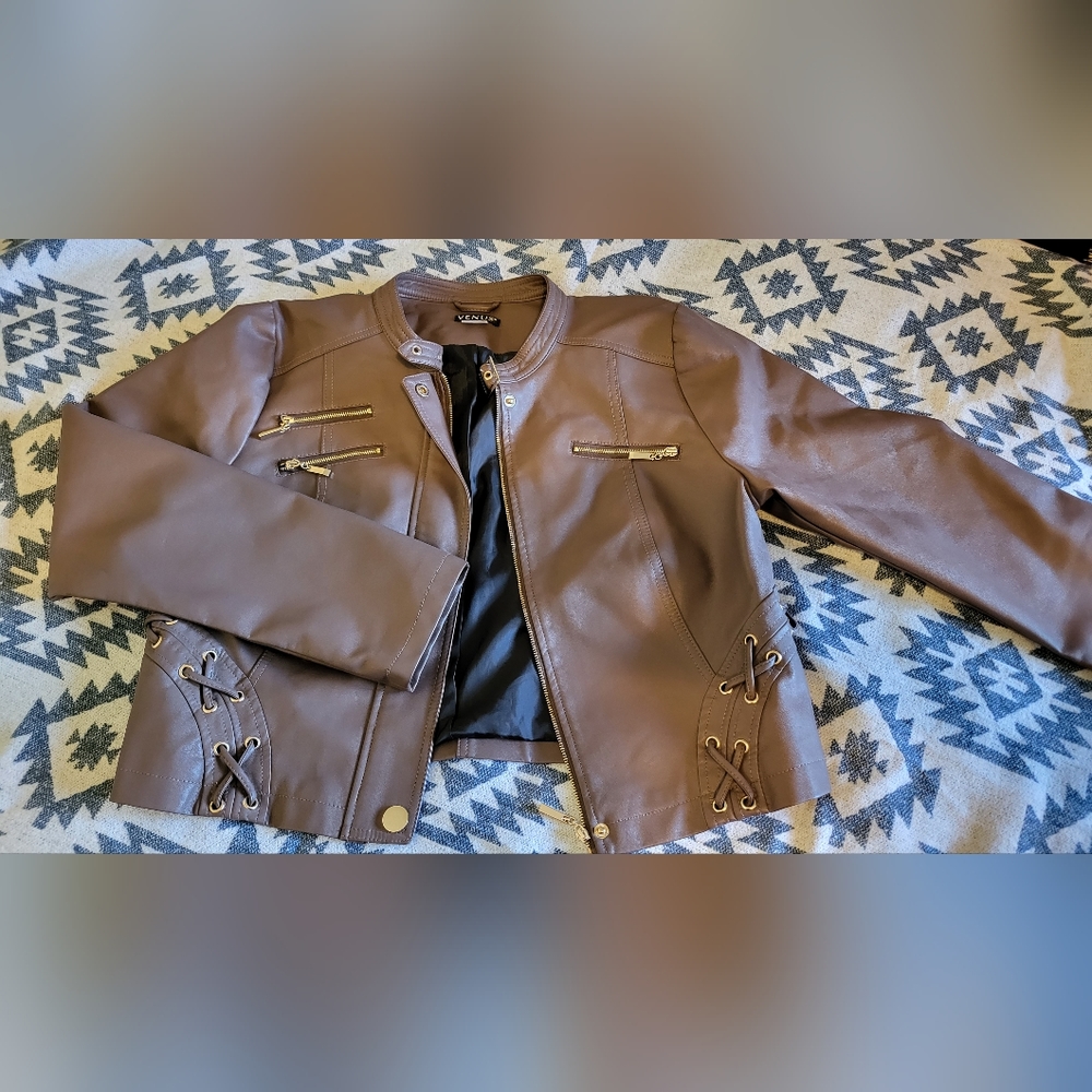 Venus Leather Crop Jacket- Faux